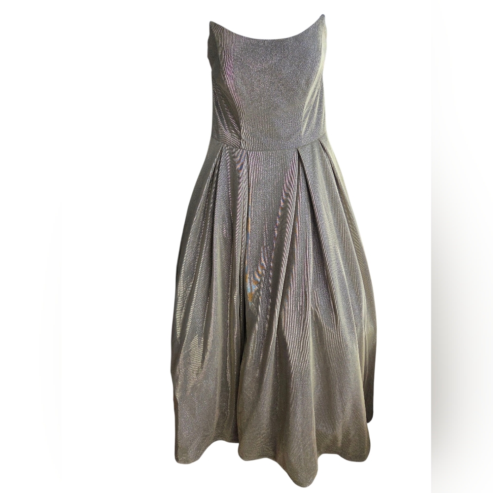 Betsy & Adam Silver Iridescent High Low Dress Size 8 Holiday New Years Party